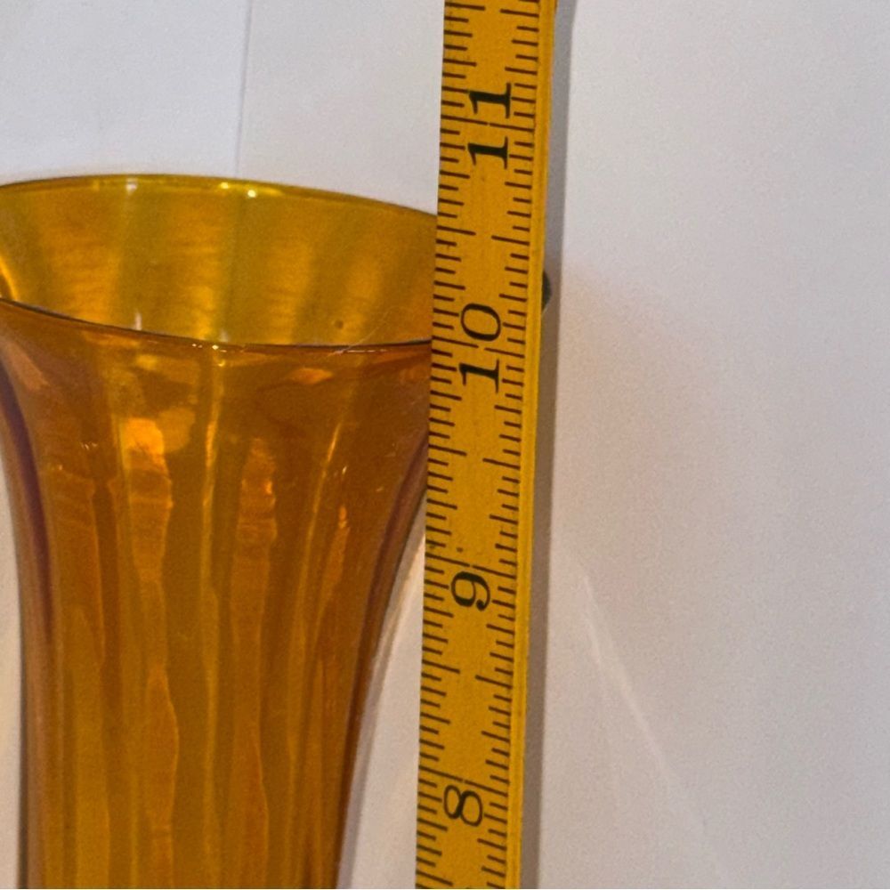 Tall amber orange glass trumpet vase clear base - Picture 2 of 3